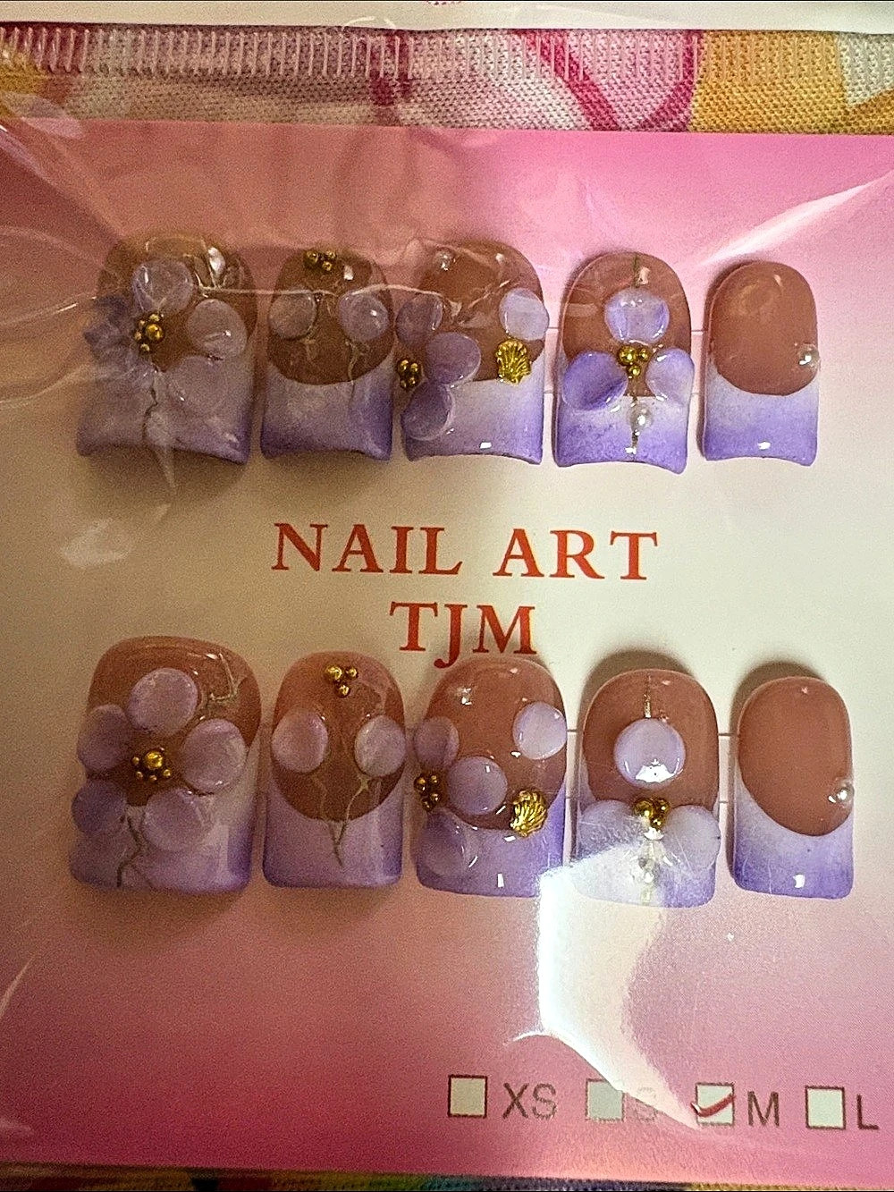 Nail Art TJM Purple Floral 3D Press-On Nails Pink & Purple NWT
